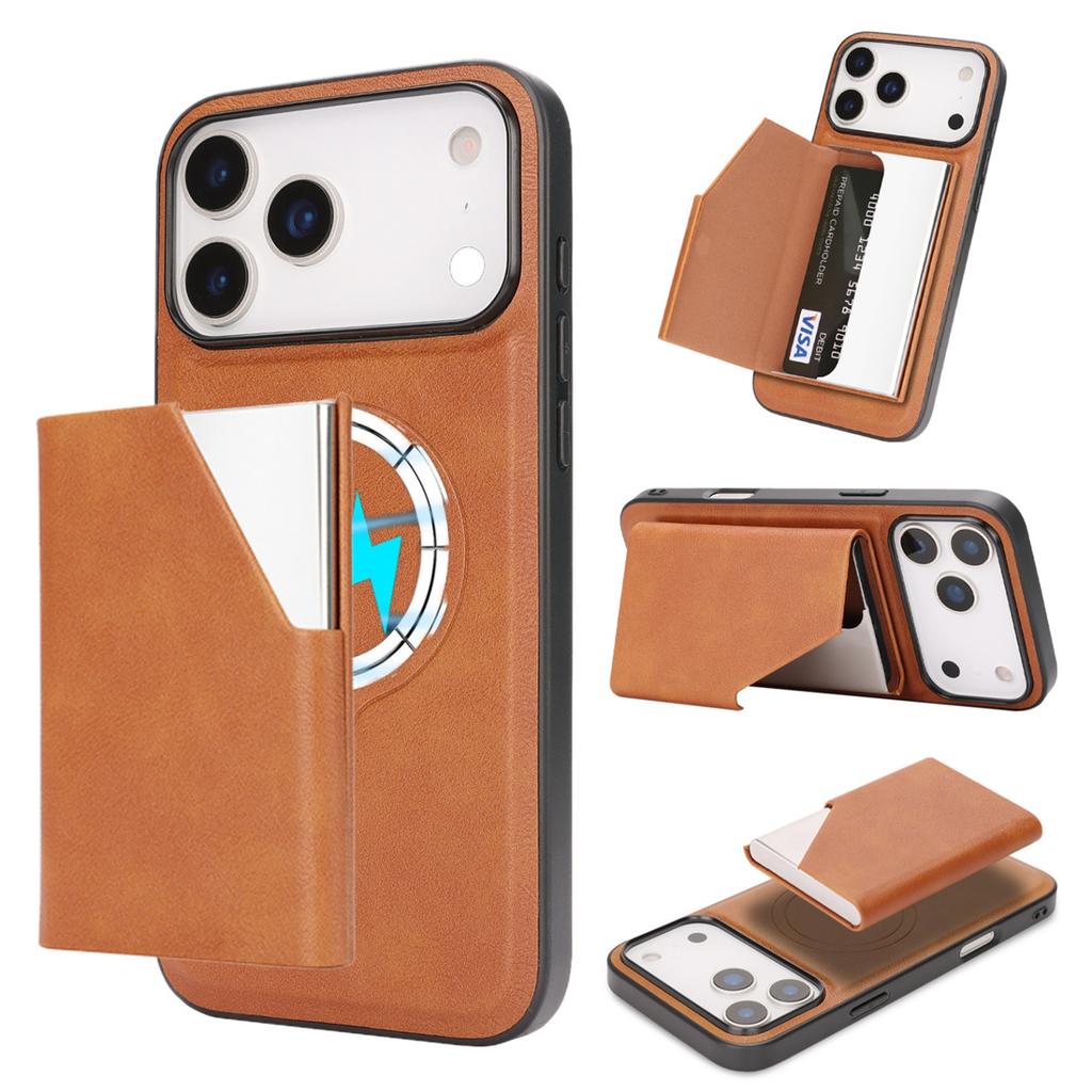 Mirror Wallet Card Slots Magnetic Leather Phone Case for IPhone 17 Pro Max 17 Air 16 15 14 Plus 13 12 Wireless Charging Cover