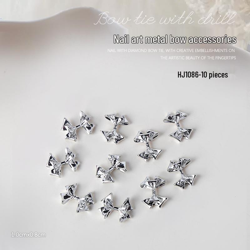 

3D Золотые и Серебряные Украшения для Дизайна Ногтей - Бантики и Бабочки - 10 штук