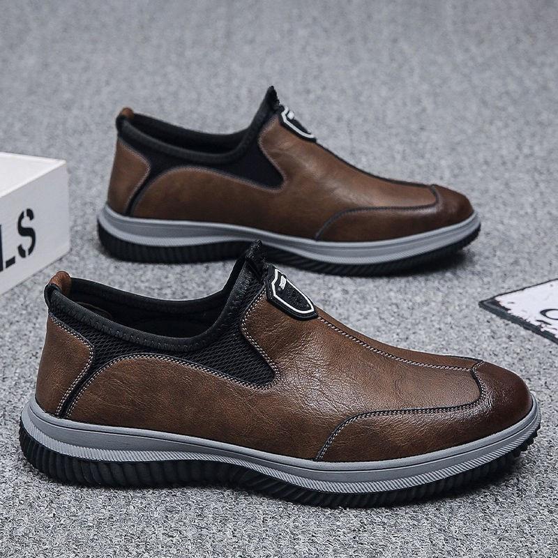 Men's shoes 2025 spring and autumn new leather shoes breathable non-slip soft sole versatile leather shoes driving sports daily casual shoes