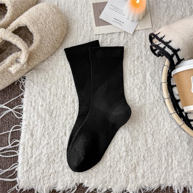 

Basic Wool Boneless Socks Trendy Solid Color Versatile Mid-Tube Stack Socks Confinement Socks One size fits all чорний