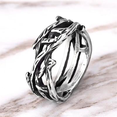 Victory Olive Branch Mens Rings Hollow Out Stainless Steel Punk Retro Couple Rings for Men Biker Jewelry Creativity Gift