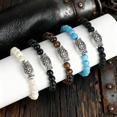 Minimalist Viking Bracelet Men 5 Colors 8mm Tiger Eyes Onyx Obsidian Stone Strand Braslet Positive Energy Healing Braclet Hombre