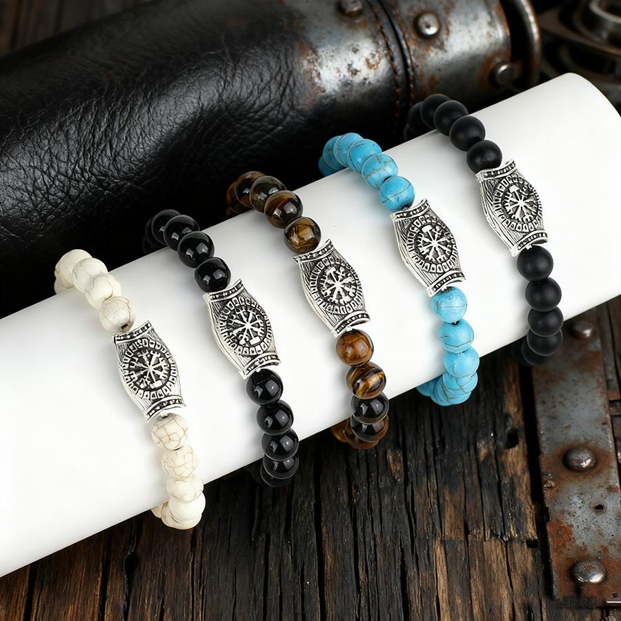 Noter Retro Men Bracelet 8mm Stone Beaded Braslet 5 Colors Available Meditation Healing Viking Hand Accessories Pulseria Hombre