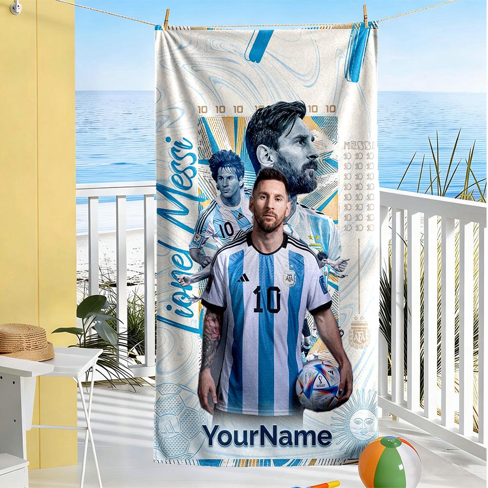 Messi Personalized Text Beach Towel Super Soft Microfiber Quickdry Fabric Portable for SwimmingBeachCamping Travel Beach AccessoriesGym