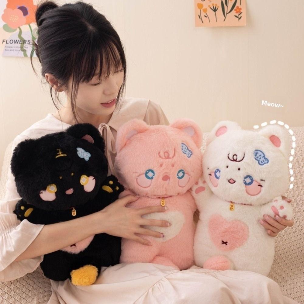 Standing White Cat Plush Pillow Attract Wealth Black Cat Plush Doll  Birthday Christmas