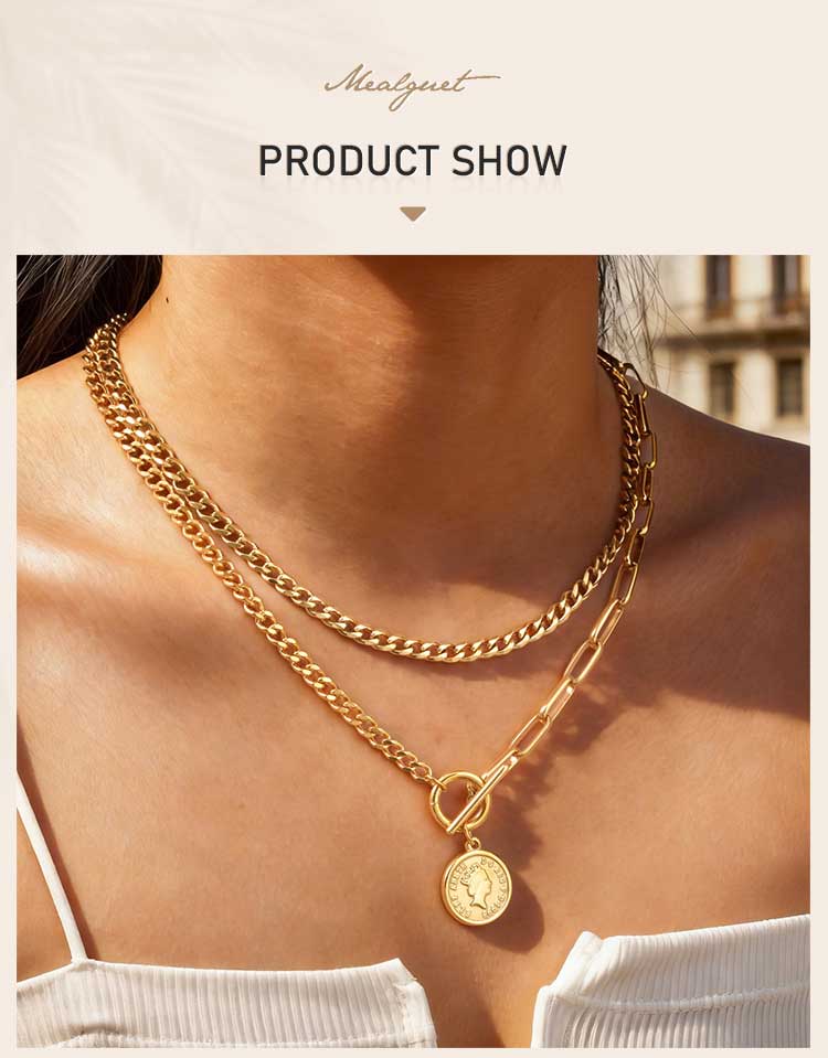 Elegant Toggle Coin Necklace for Women, Stainless Steel Curb Link Chain, Tarnish Free Dainty Layering Jewelry Never Fade