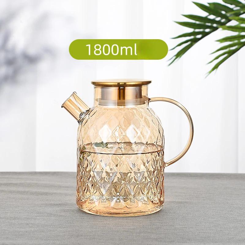 Drinkware Transparent Kettle Teapot Glass Water Jug With Lid Beverage Dispenser Juice Container Heat Resistant Cold Jugs Kitchen