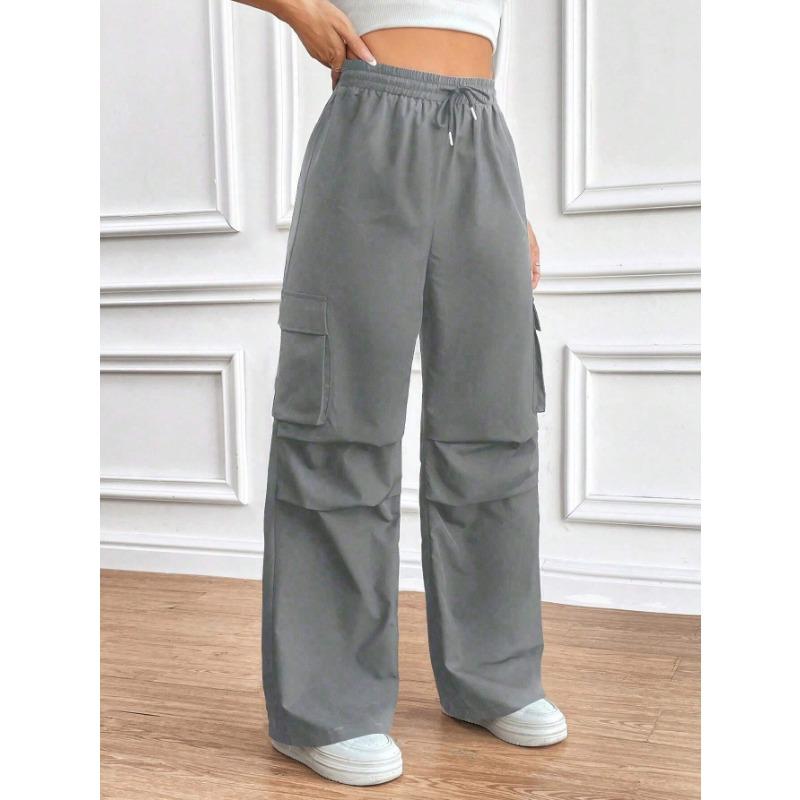 Spring Women's Pant Fashion Side Ruffle Solid Color Straight Leg Wide Leg Sweatpants