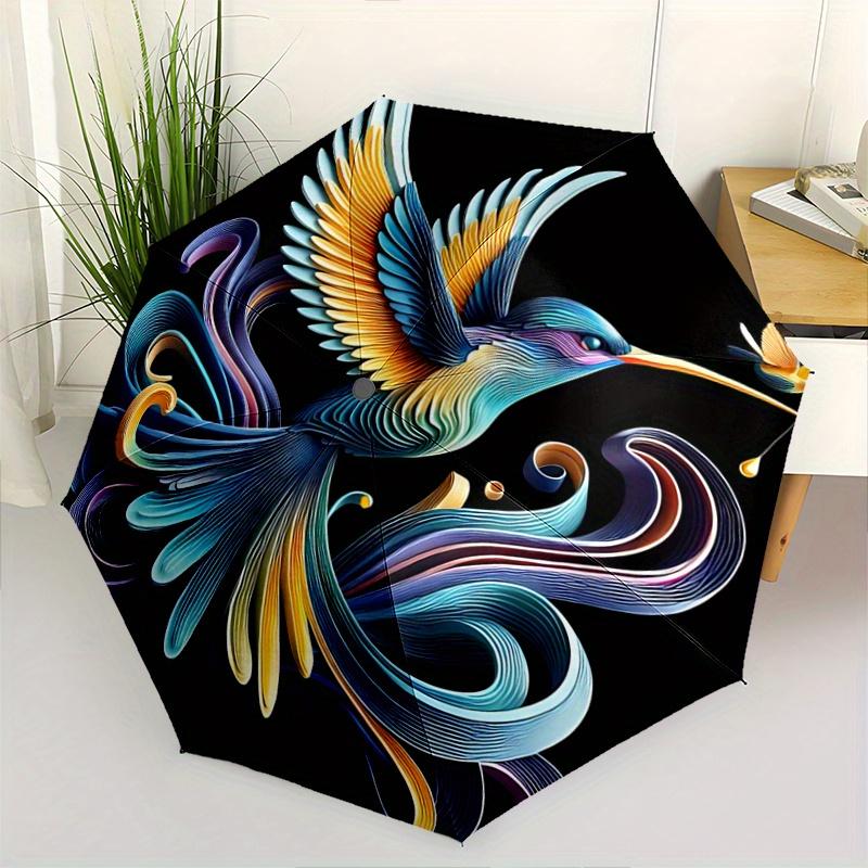 1pc Hummingbird's Dance in Vibrant Swirls Automatic Open/CloseUmbrella,Compact Umbrella for Men & Women Day Gift.A076