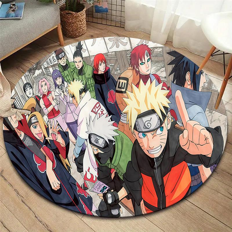 Naruto Team Battle Round Area Rug Carpet Rug For Living Room Bedroom Sofa Playroom Decor Nonslip Floor Mat