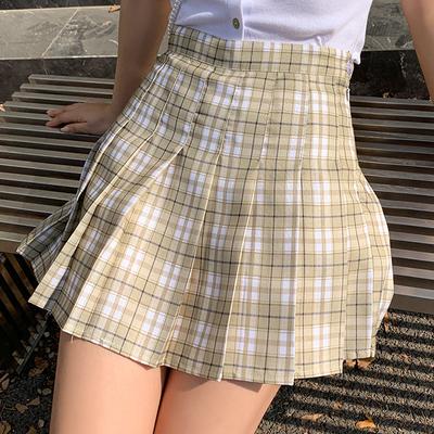 A Line Pleated Skirts Womens Korean Japanese Fashion High Waist  JK Plaid Mini Skirt Female