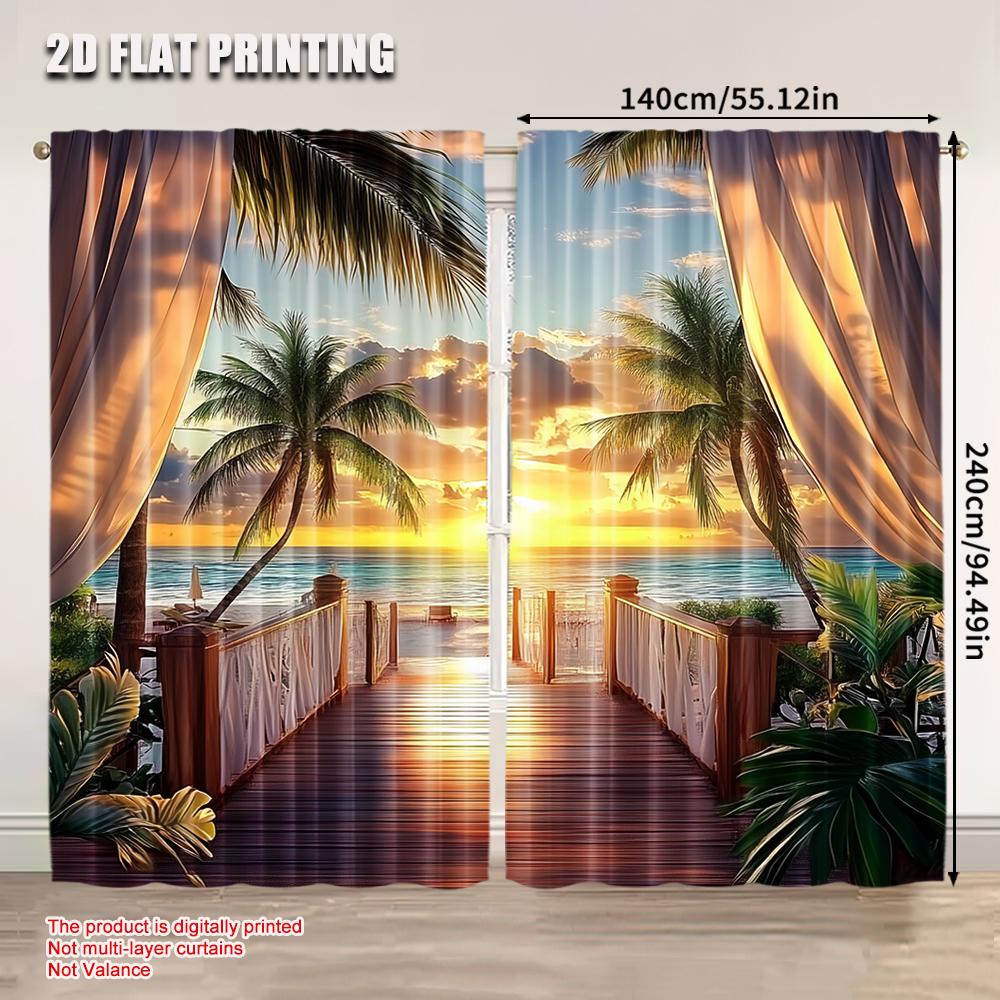 Set Of 2 Tropical Seaside Pography Balcony Wood Bridge Theme Wedding Birthday Curtains Wide Bedroom Living Room Dorm Curtain For Sitting Made