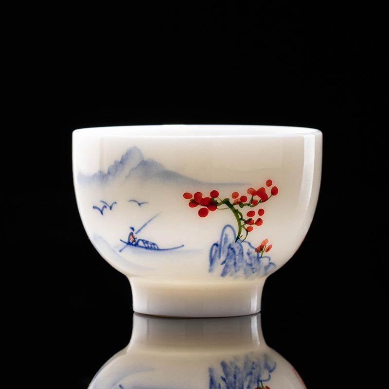

NEW Yangzhi Jade Hand-painted Ruyi Small Ceramic Tasting Women s Complete Kung Fu Set Tea Cup Supports LOGO Printing 6.2X4.5 CM 60ml