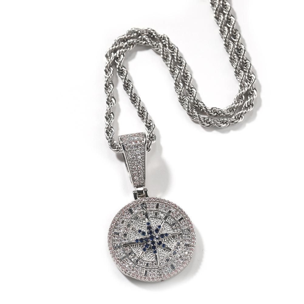 Hip Hop Diamond Gold Compass Pendant Necklace Personalized Retro Copper Pendant Creative Jewelry
