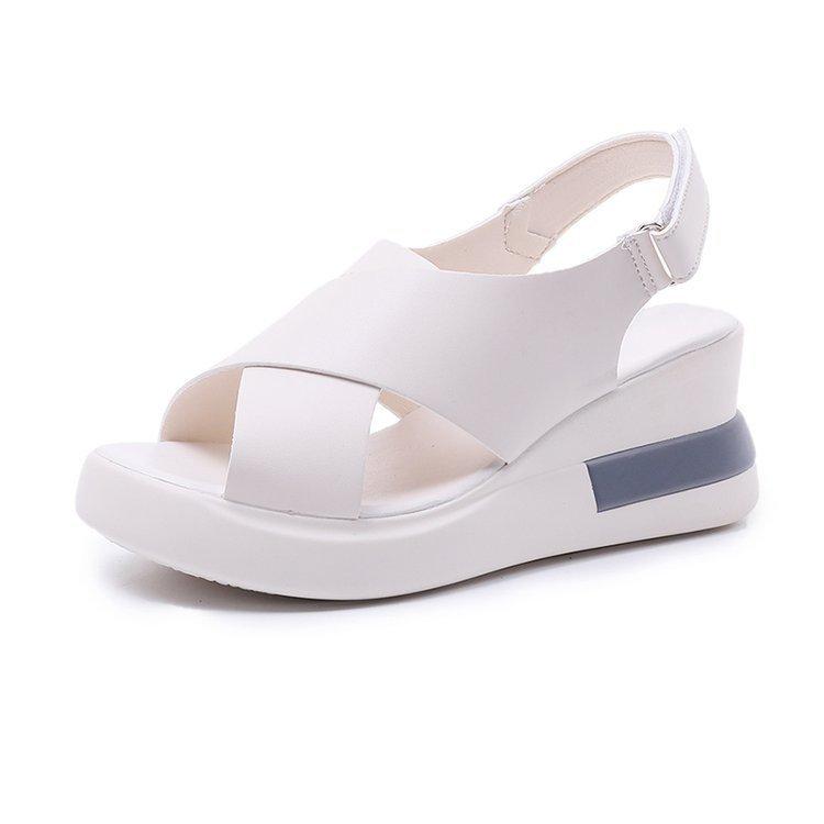 Summer thick-soled wedge sandals women's new summer casual fish mouth women's shoes soft leather muffin heel