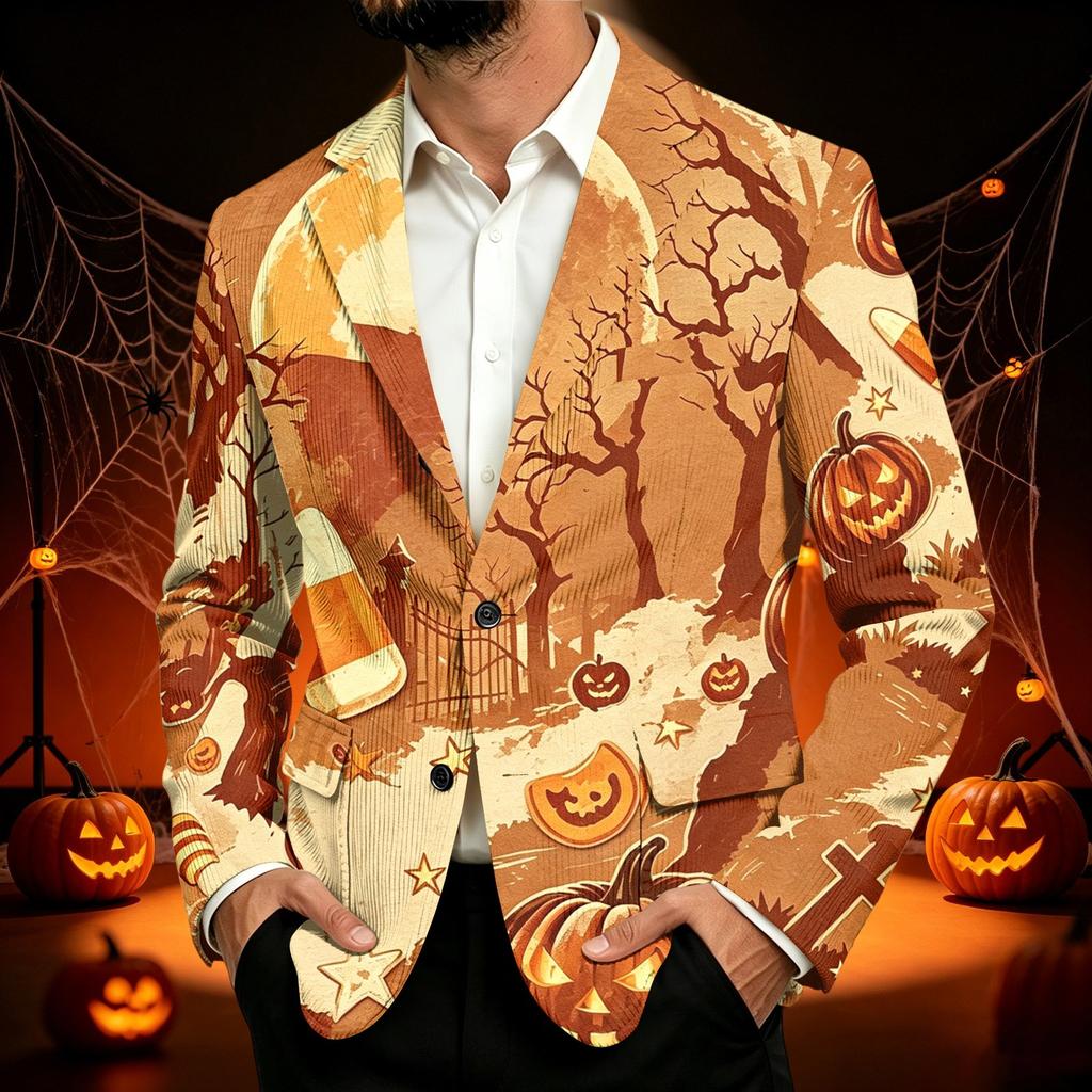 Herre Business Casual Corduroy med Halloween Print til Fester og Hverdagsbrug