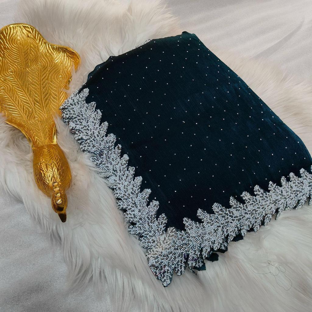 Pure  silk  with all over  diamond and handwork original pari wok lace with cut work  border, colour:-9