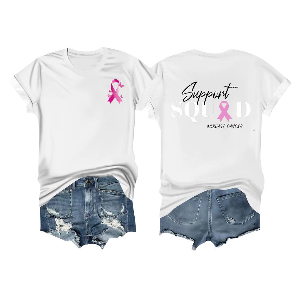 Women's Breast Ribbon Printed Casual Short Sleeve