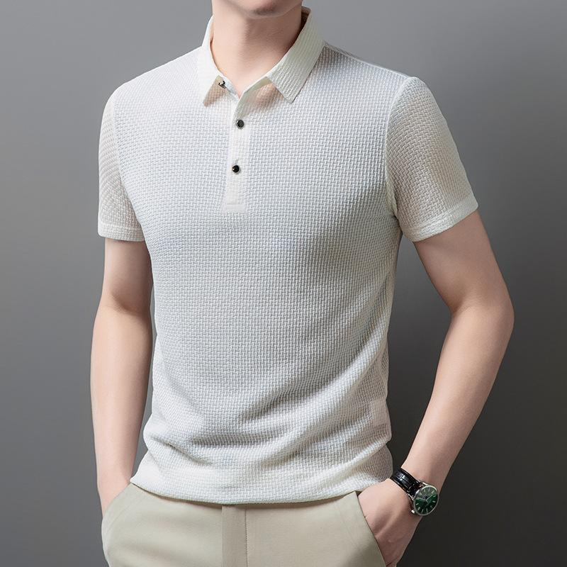 Ice Silk Polo Shirt Men'S Slim Casual Breathable Thin Business Solid Color Short-Sleeved Men'S Tide