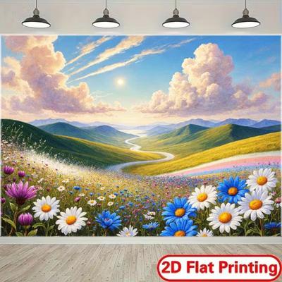 2D Wildflower Meadow Backdrop Mountain Photography Background Cloth
