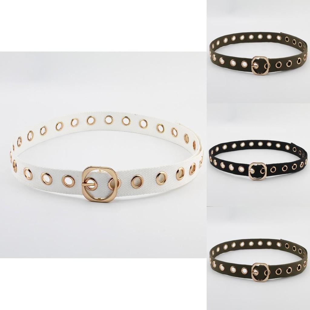 Simple Solid Color Porous Design Women Casual Canvas Belt With Square Buckle For Daily Wear