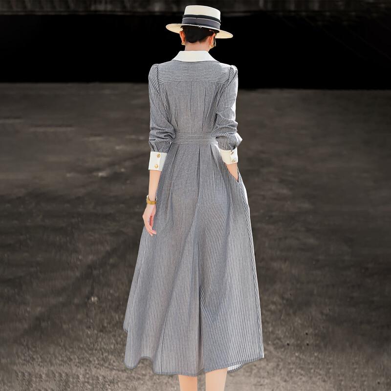Lanser Elegant Commuter Striped Shirt Dress