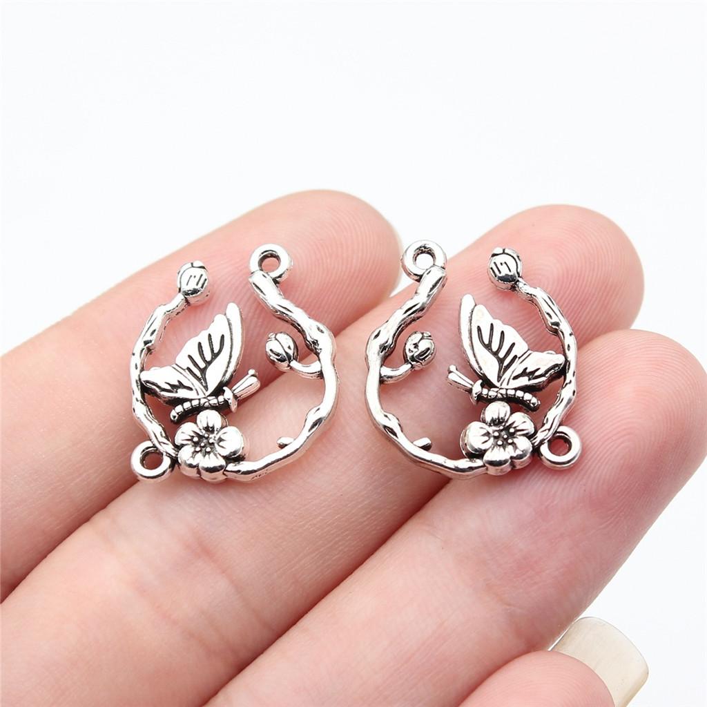 Flower Petal Connectors Botanical Themed Antique Bronze Zinc Alloy Jewelry Making Connect Charms Extender Connectors