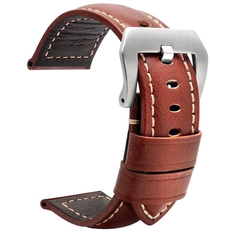 Retro Vintage   Handgefertigtes Echtes Lederarmband Für Panerai 22 24 26mm Handgefertigtes Uhrenzubehör Gerades Ende Leder Uhrenarmband 22mm