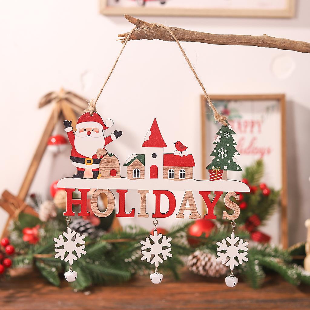 1/2/3PCS Random Wooden Christmas Door Hanging Ornaments Rustic Santa Claus for Home Happy New Year Christmas Door Pendants