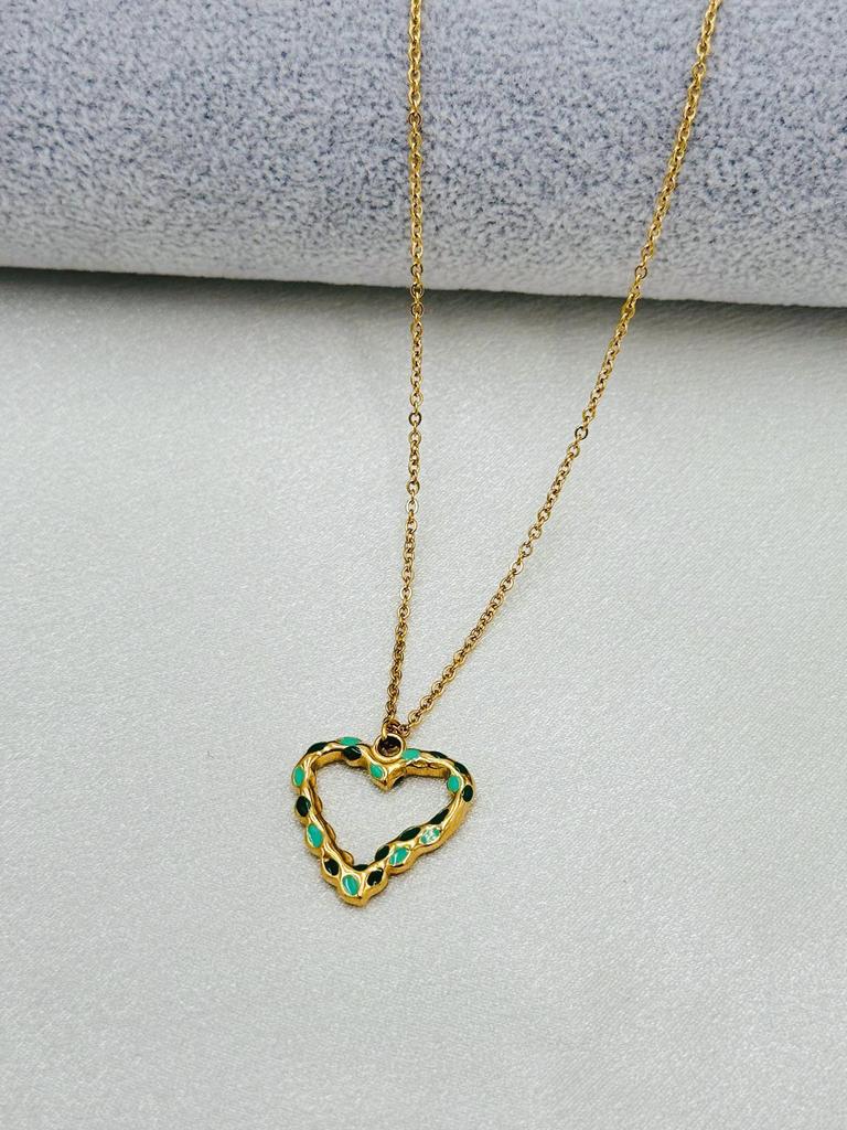 Stainless Steel Heart Pendant Necklace with Spotted Oil Drip - Fashionable Ins Style