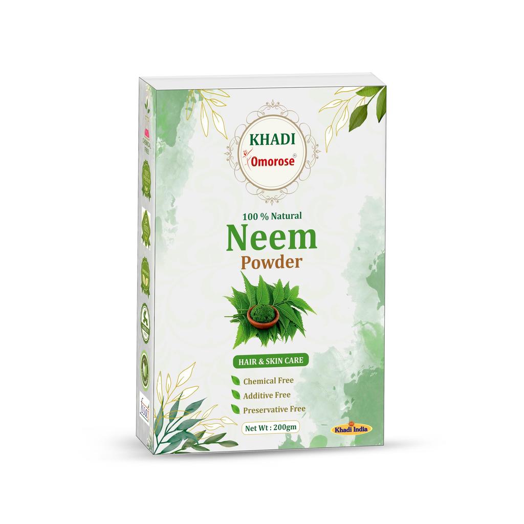 Khadi Omorose Neem Powder 100% Pure & Natural for Skin & Hair Care, Skin Brightening, Fights Dandruff, Controls Excess Oil, Fights Acne and Pimples