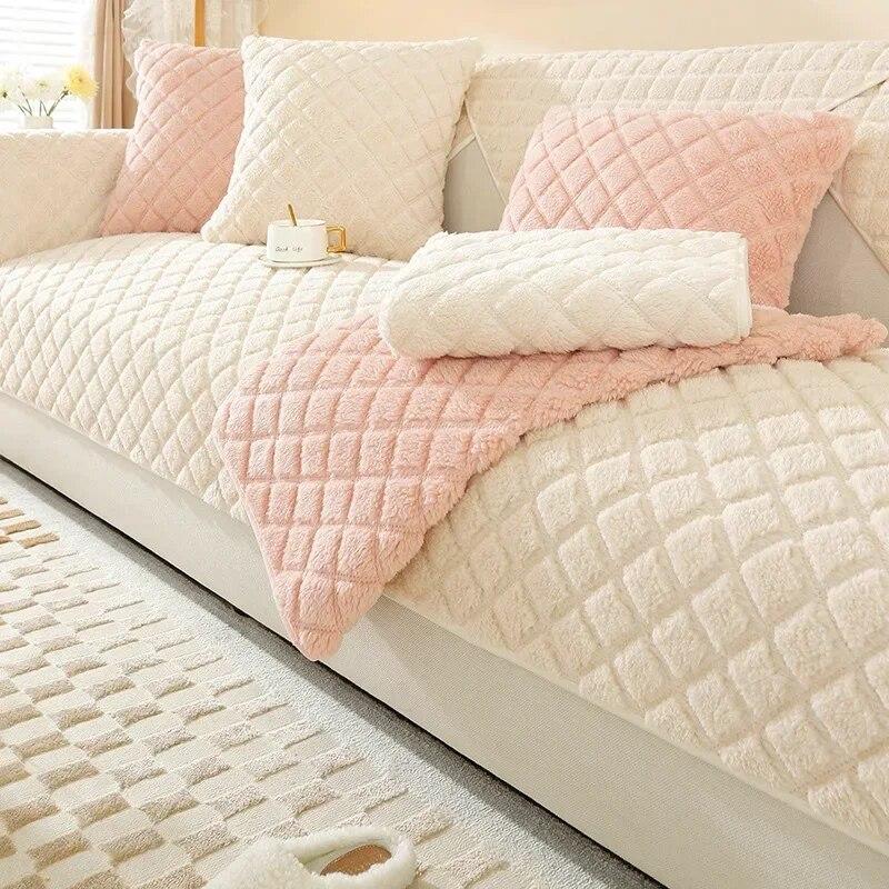 Winter Thick Dustproof Plush Sofa Mat Warm Fabric Plush Milk Plush Cushion Simple Modern Anti Slip Sofa Cover