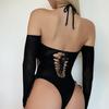 Sexy Underwear Long-sleeved Sexy Perspective One-piece Suspender Temptation Hollow Mesh Coat