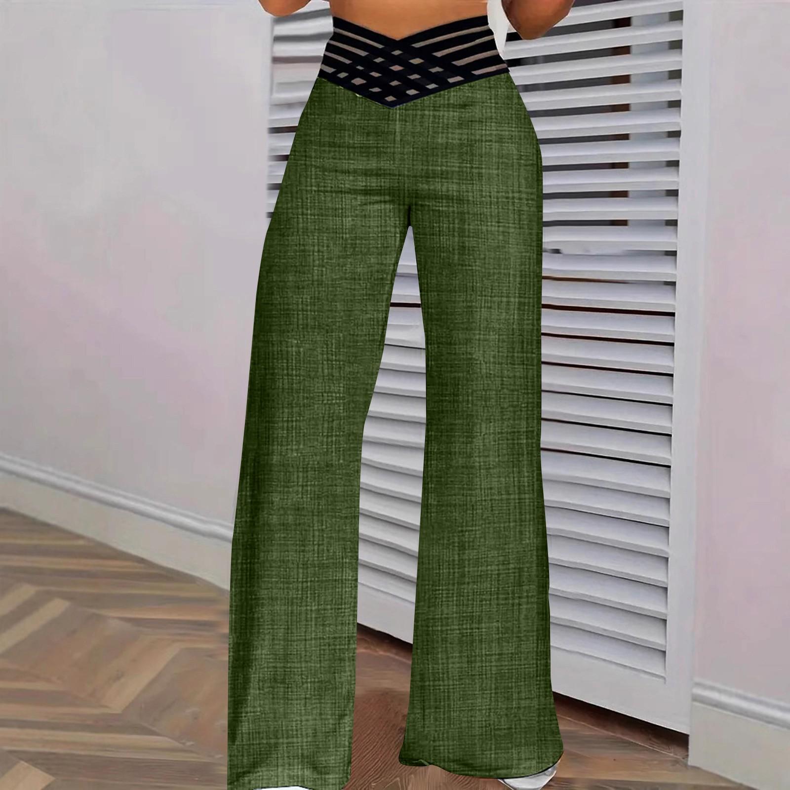 

Женские брюки с полым поясом, расклешенные брюки, повседневные брюки с высокой талией и широкими штанинами XXXL зелёный