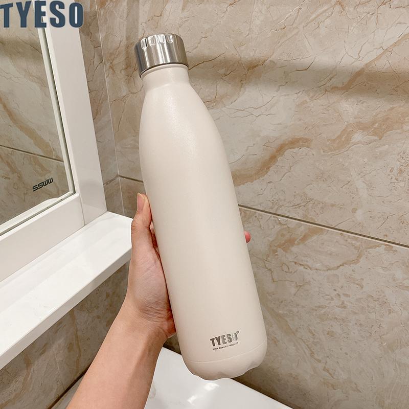 Tyeso 1000ml Stainless Steel Cola-Shaped Sports Water Bottle Vacuum Insulated Thermal Cup Portable Bike Bottle Travel Tumbler