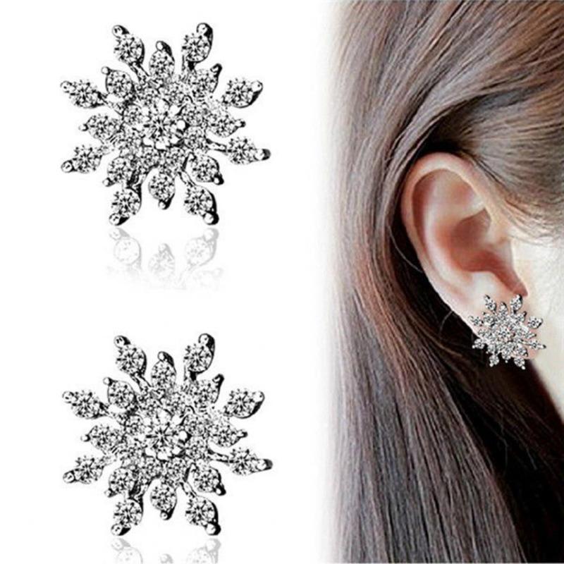 Moda feminina joias elegantes strass floco de neve brincos de orelha presente