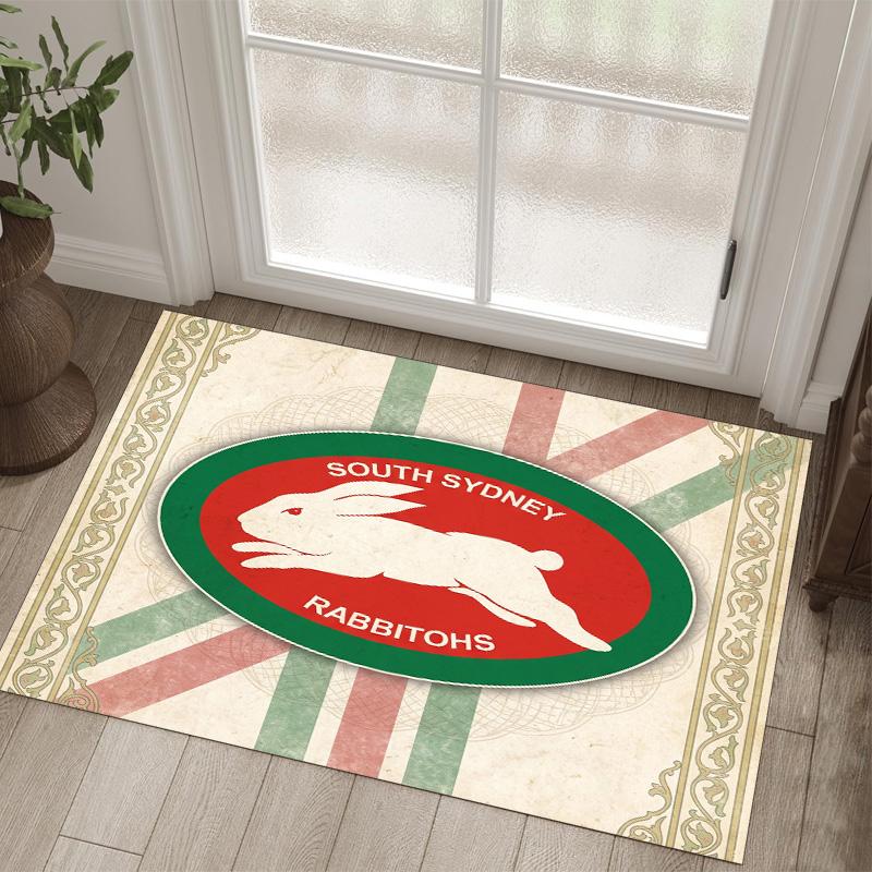 South Sydney Rabbitohs Design Crystal Velvet Carpet Cozy Non?Slip Printed Rug For Bedroom Living Room Entrance