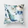 Blue flower and bird printed polyester square cushion cover for home living room sofa office decoration waist cushion pillowcase