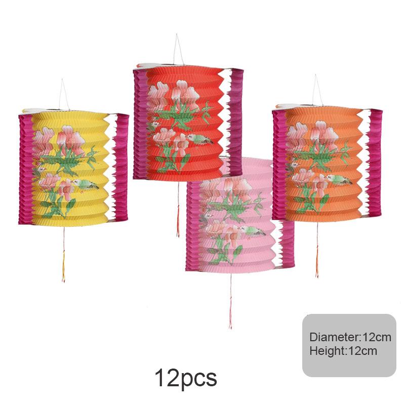 12pcs Oriental Traditional Mid-autumn Festival Hanging Paper Lantern Folding Organ Design Chinese Style Festival Decor Lantern