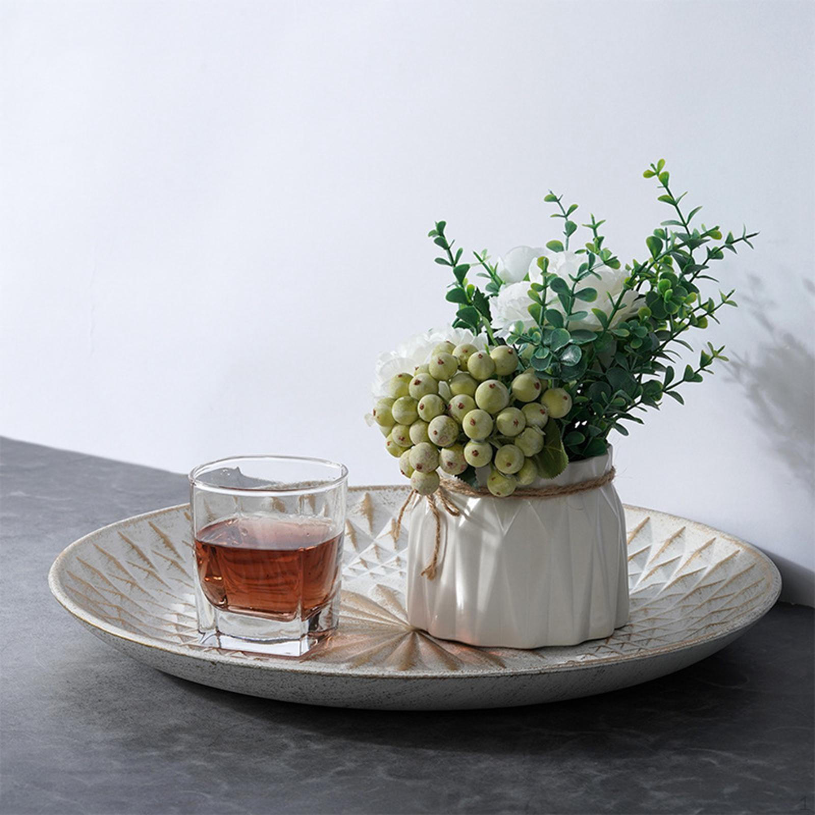 Arabic Round Wood Dish Plate Dessert Fruits Serving Tray Appetizer for Tea, Breads, Food Diameter 35