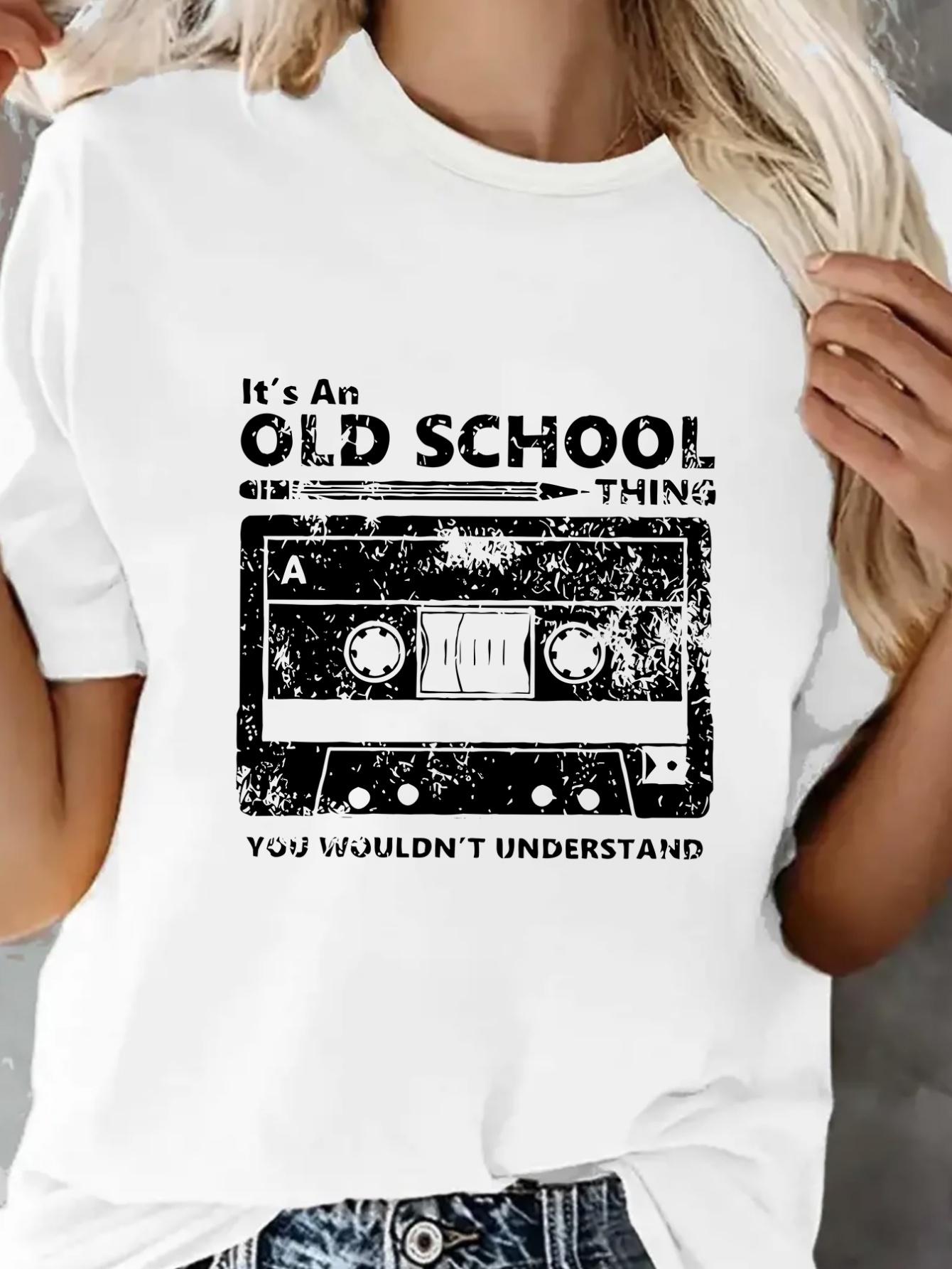 

Womens Casual ShortSleeve TShirt with Magnetic Tape Print and Round Neck S