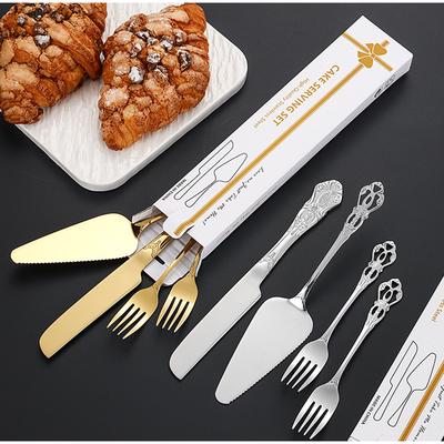 4-teiliges Vintage Palast Besteckset Edelstahl Brotmesser Kuchenspatel Set Hohl Design Elegantes Kuchenmesser Gabel Tafelgeschirr