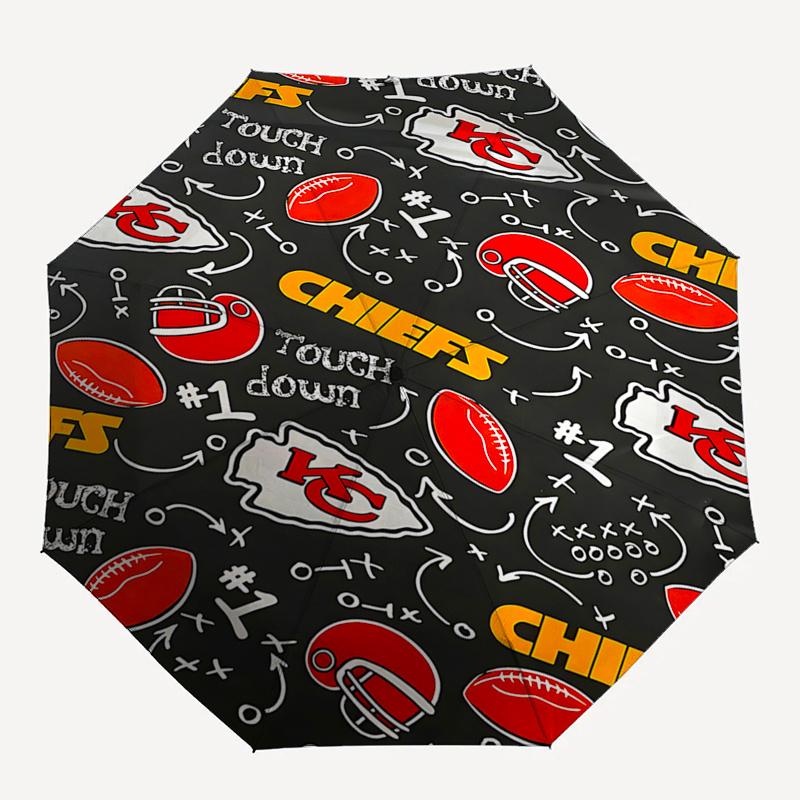 Kansas City Chiefs Touchdown Celebration Automatic Opening/Closing Umbrella with Foldable Design and 8 Bone Iron Frame for Outdoor Use, Perf