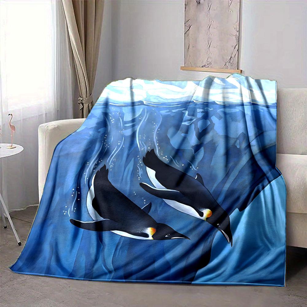 1pc Penguin Iceberg Blanket, Lightweight Flannel Throw Blanket For Sofa, Bed, Travel, Camping, Living Room, Office, Couch, Chair, And Bed