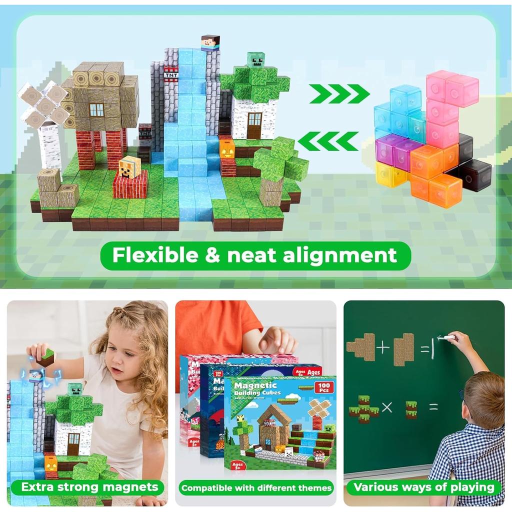 Magnetic Building Blocks Mine World Magnetic Forest House Brick Cube Toys Set Stem Sensory  Best Gift For 3+ Boy Girl Kid