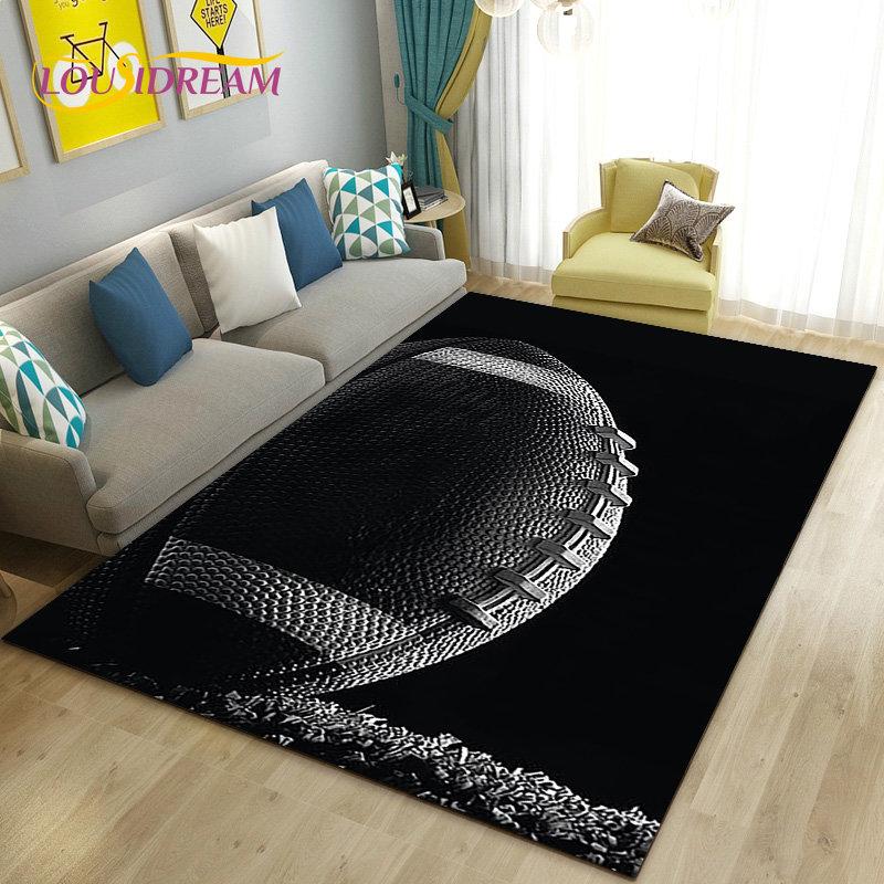 American Football Rugby Area Rug Large,Carpet Rug for Living Room Bedroom Sofa Doormat Decoration, Kids Non-slip Floor Mat 3D