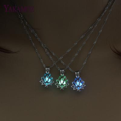 Lotus Flower Necklace Charm Silver Chain Glow In the Dark Party Jewelry