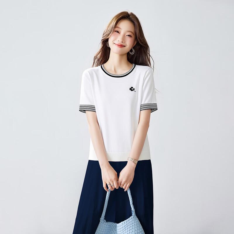 Srcr Women s Mulberry Silk Blend Jacquard Knit T-Shirt L
