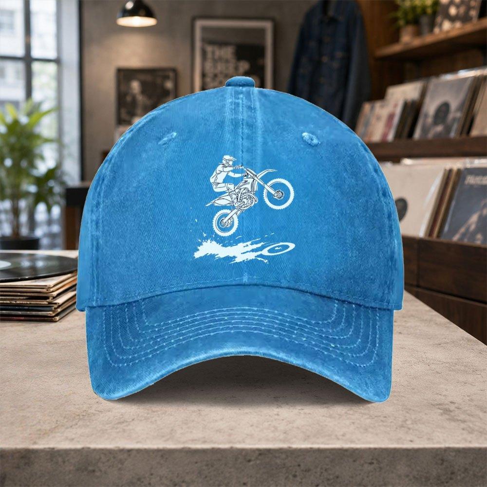 Unisex Adjustable Vintage Motocross Baseball Cap with Hook Loop Closure Lightweight Washed Cap for Unisex Women