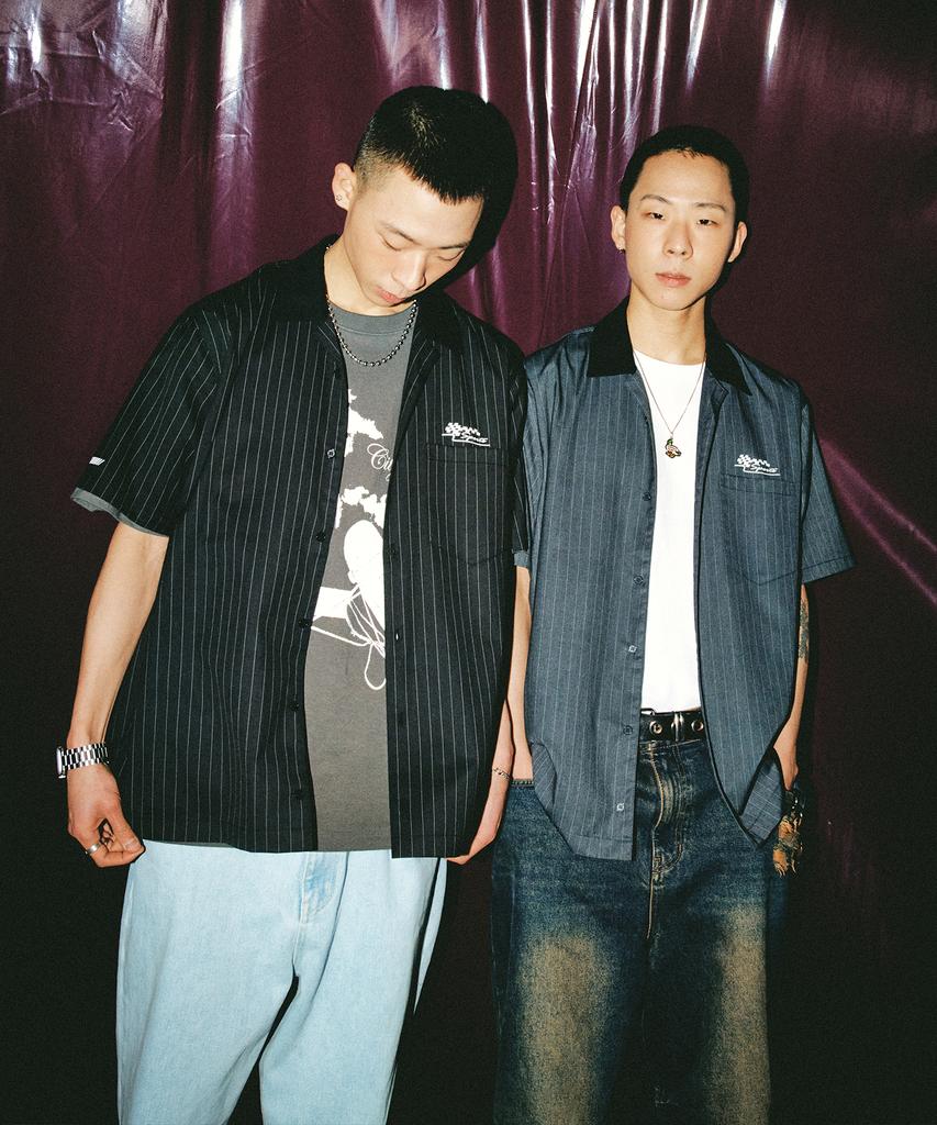 VISION STREETWEAR Vsw Camicia a Righe con Collo Aperto Nera